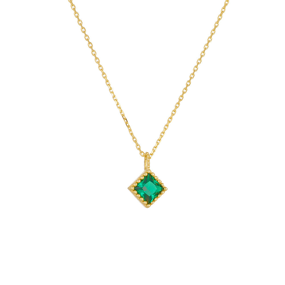 Geometric Square Green Zircon Pendant Necklace