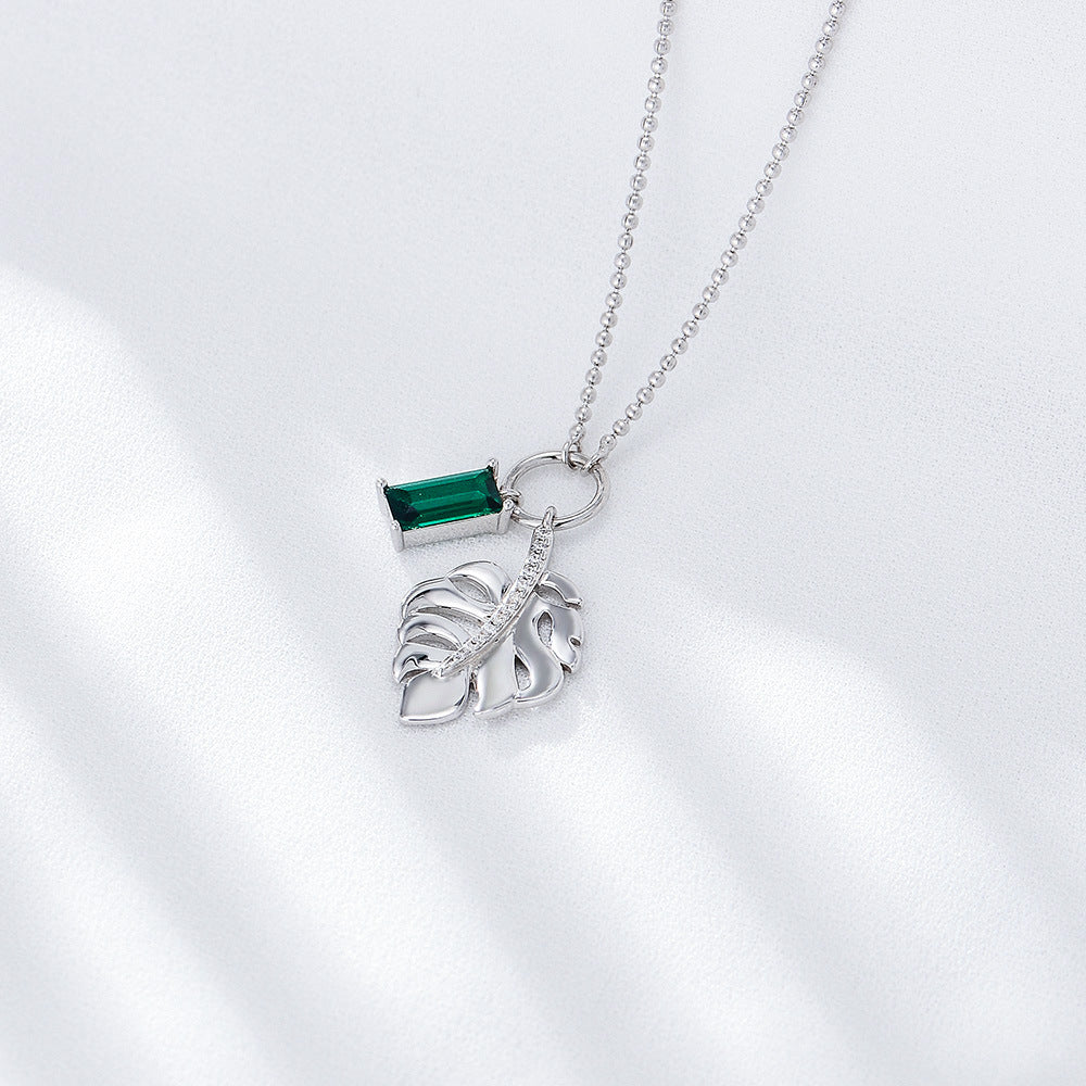 Green Zircon Leaf Pendant Necklace