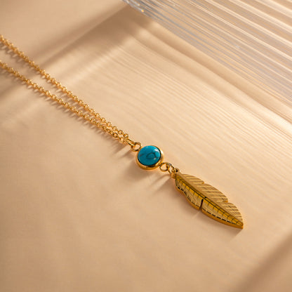 Vintage Turquoise Feather Pendant Necklace