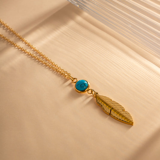 Vintage Turquoise Feather Pendant Necklace