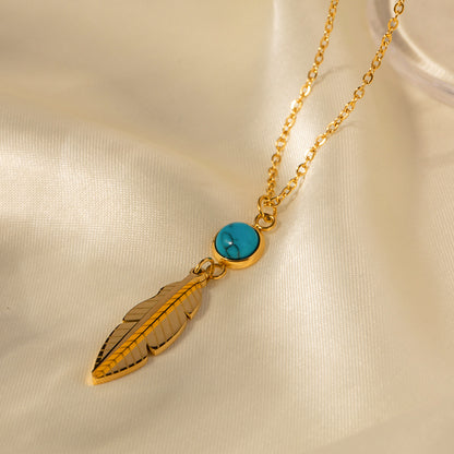 Vintage Turquoise Feather Pendant Necklace