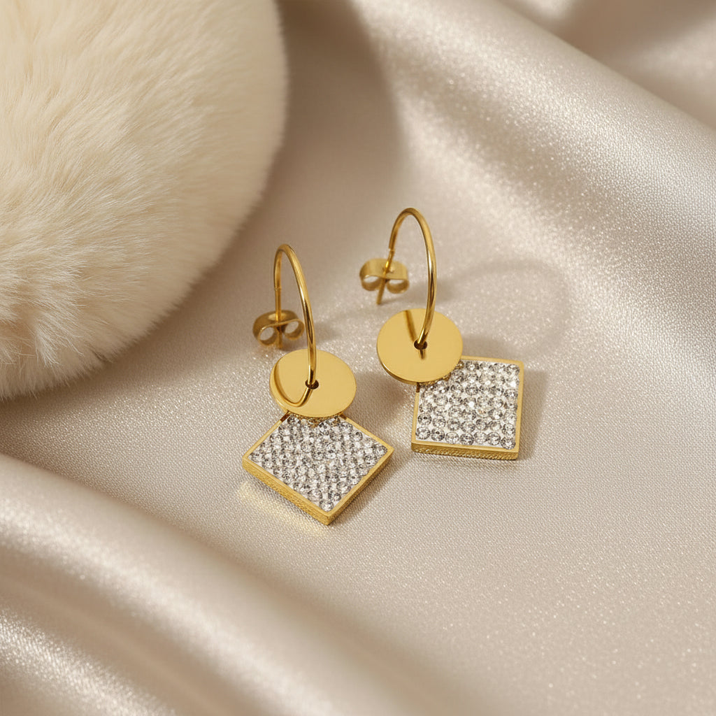 Square C-shaped Diamond  Earring