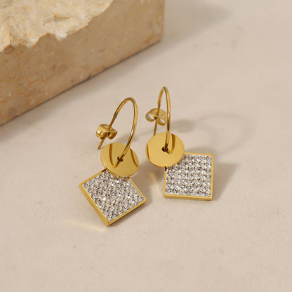 Square full diamond  C-shaped  Minimalist Earring