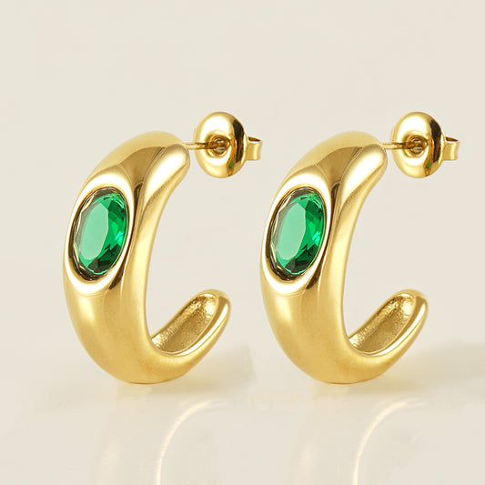 Elegant Simple Style C Shape  Zircon Ear Studs