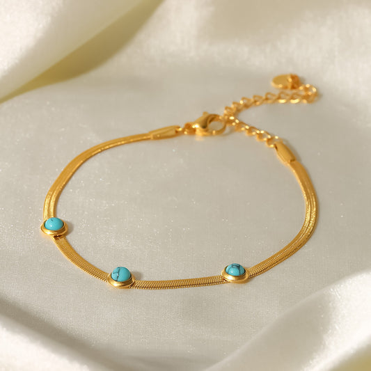 Three Round Turquoise Flat Snake Chain Bracelet