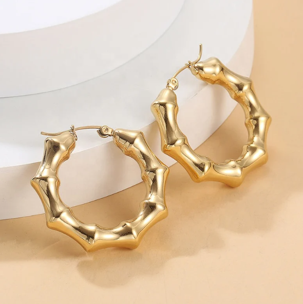 Small Bamboo Hollow Hoop Earrings