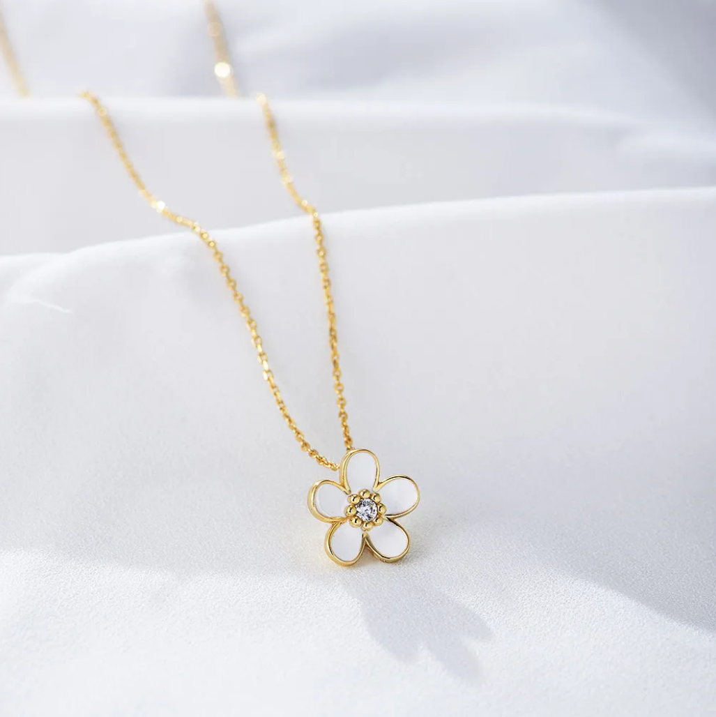 Diamond Drop Flower Pendant Necklace