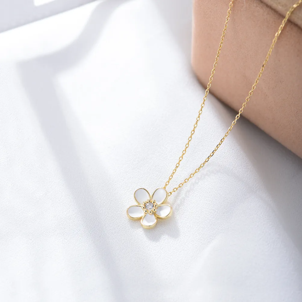 Diamond Drop Flower Pendant Necklace