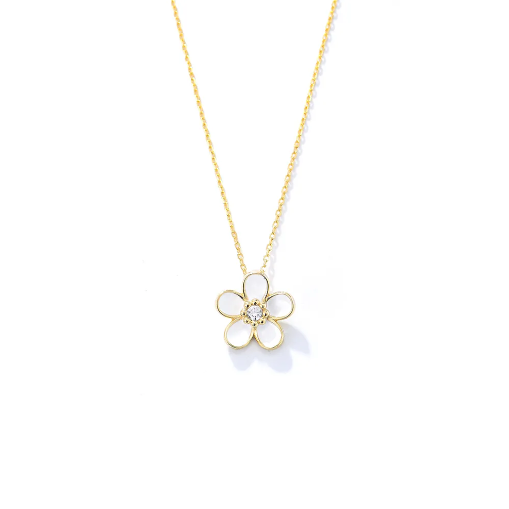 Diamond Drop Flower Pendant Necklace