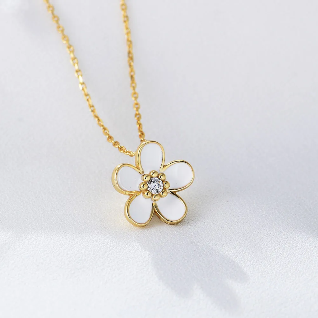 Diamond Drop Flower Pendant Necklace