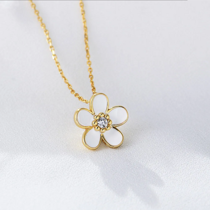 Diamond Drop Flower Pendant Necklace