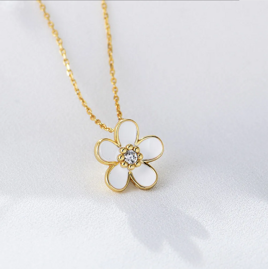 Diamond Drop Flower Pendant Necklace