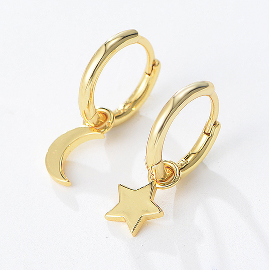 Star & Moon Huggie Earring