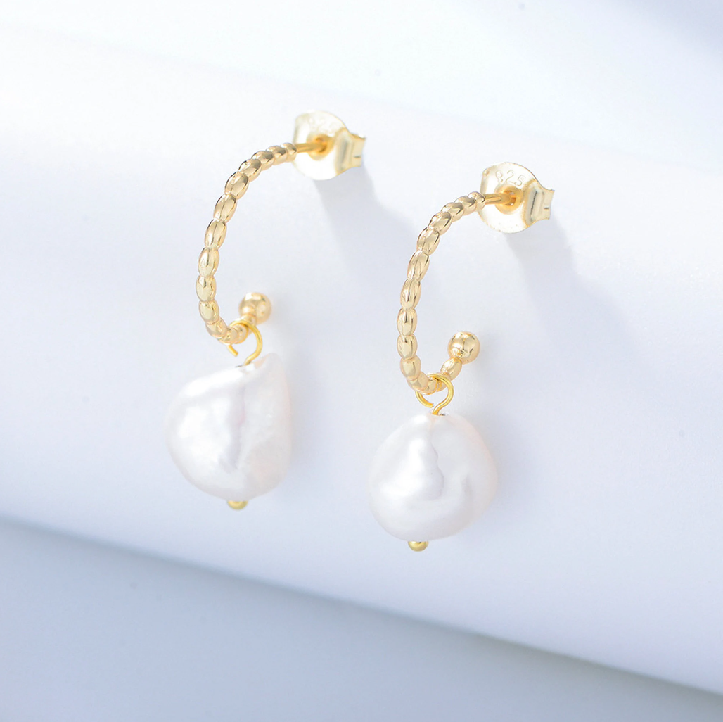 C Shape Baroque Pearl Earrings