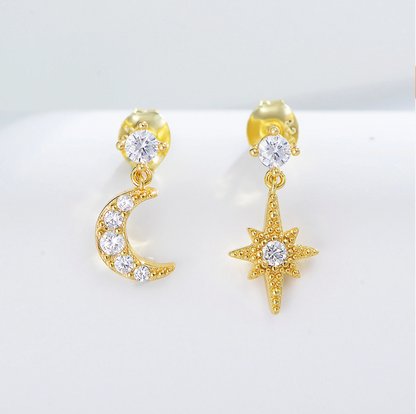 Charm Star Moon Gold Stud Earrings