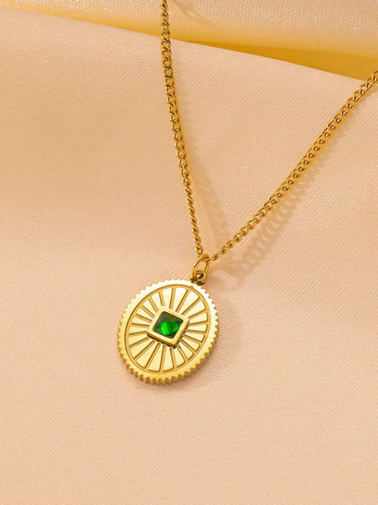 Inlaid Round Disc Pendant Necklace