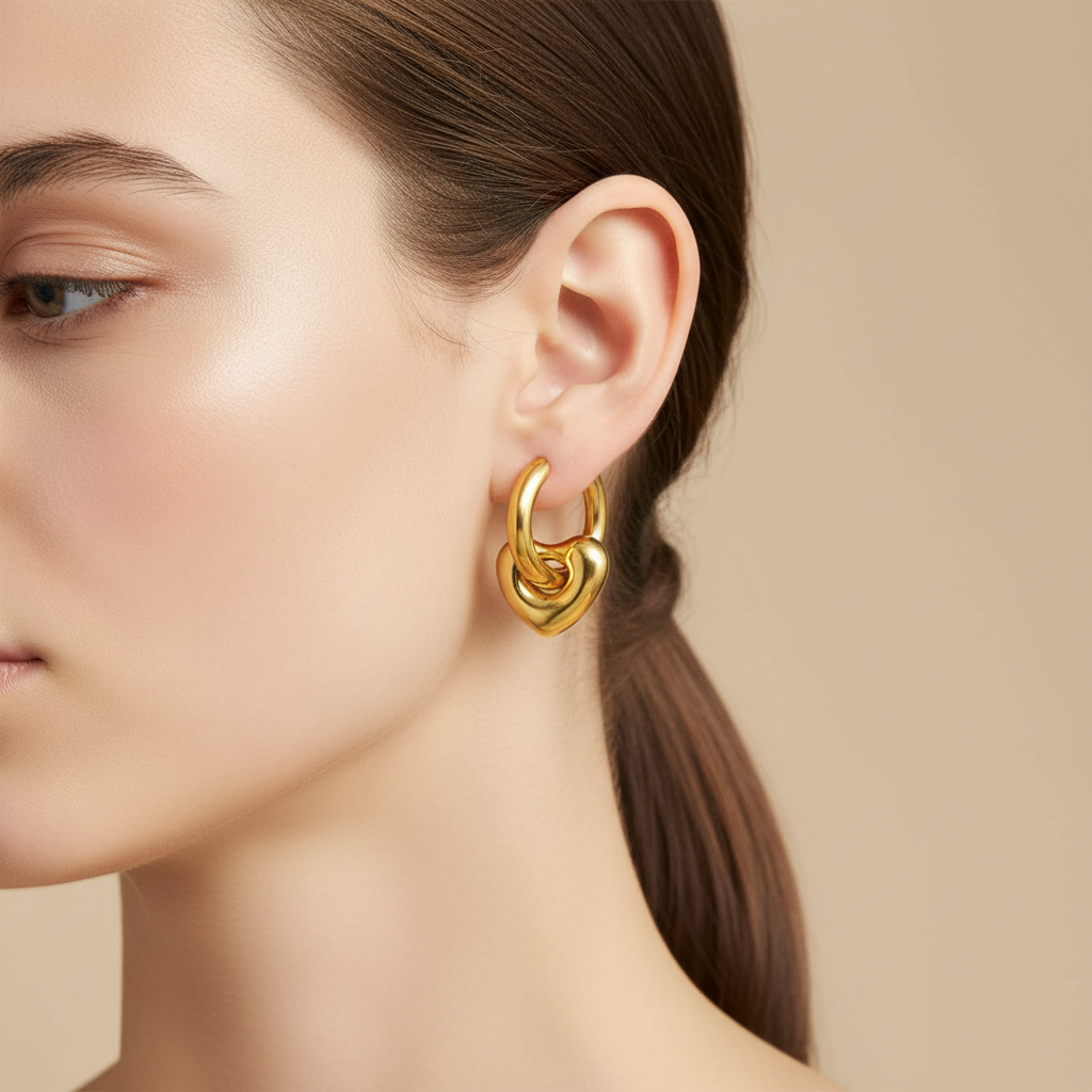 Heart Charm Hoop Earring