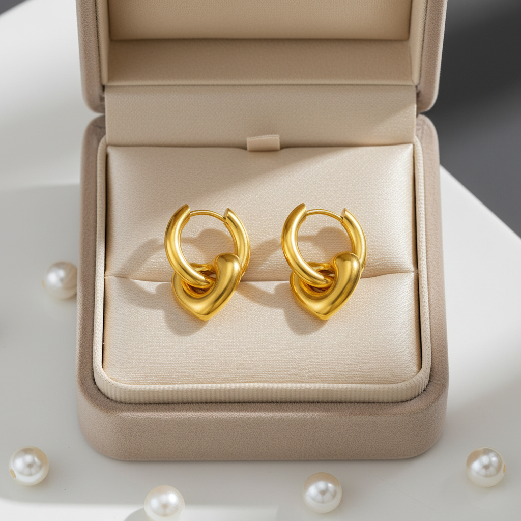 Heart Charm Hoop Earring