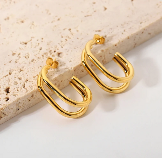 Geometric Two Layer Hoop Earring