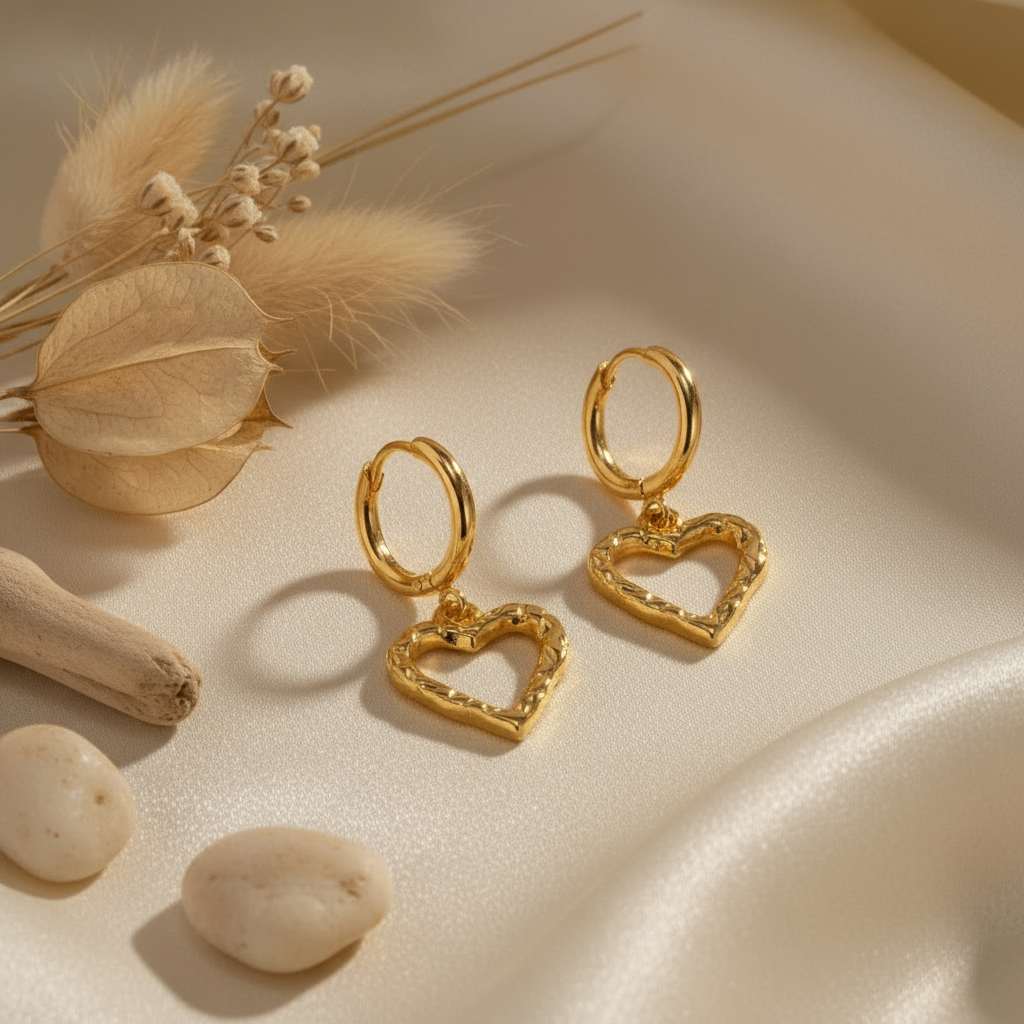 Bamboo Heart Hoop Earring