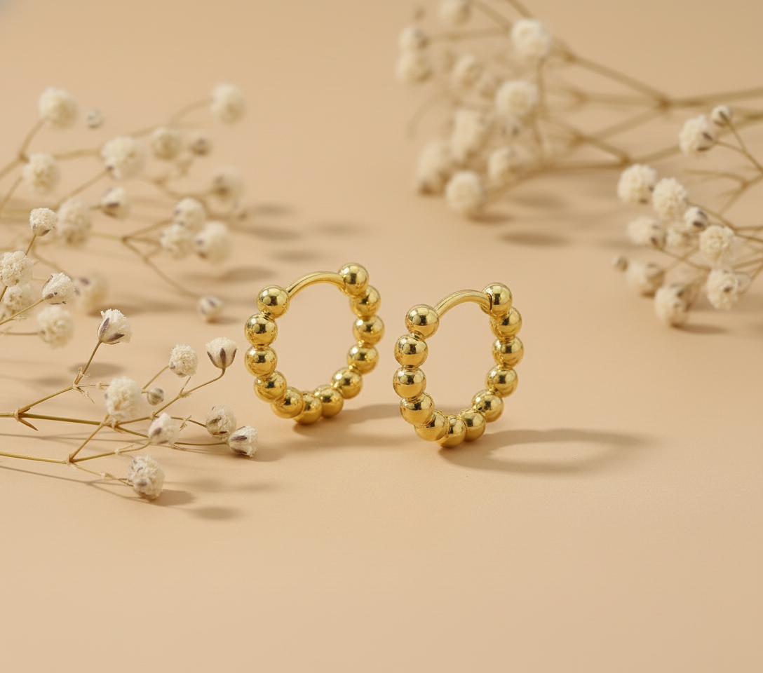 Round Bead Hoop Earring