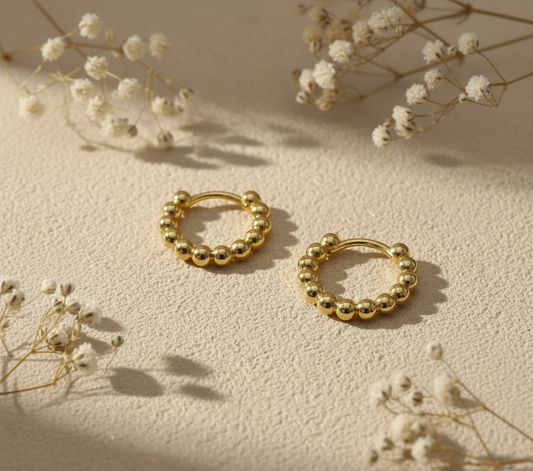 Round Bead Hoop Earring