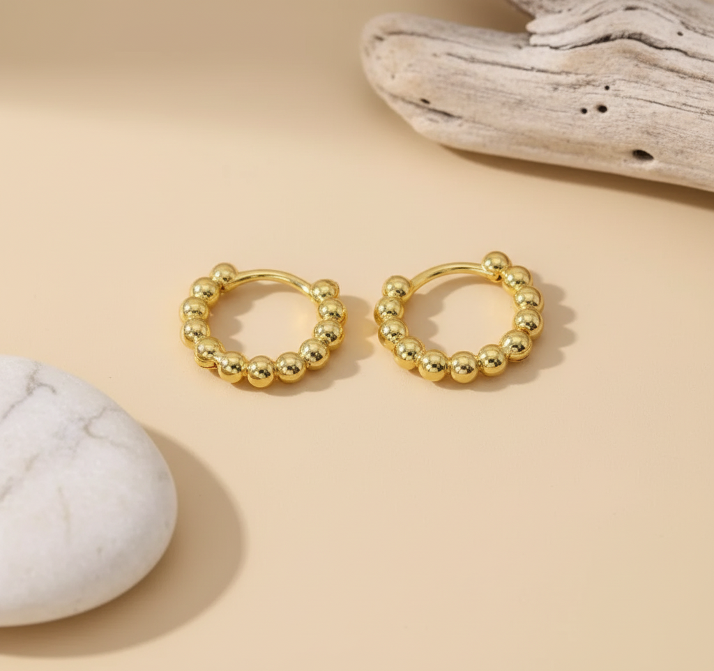 Round Bead Hoop Earring