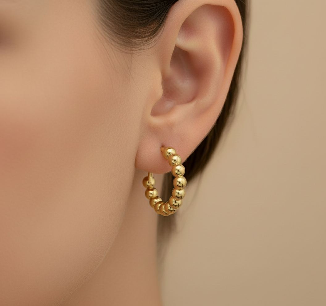 Round Bead Hoop Earring