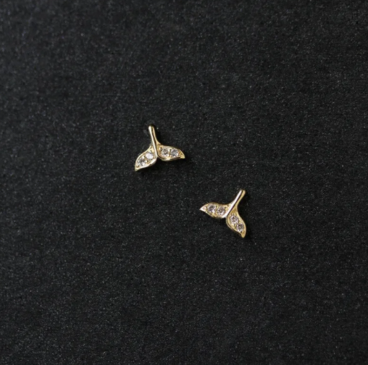 Tiny Fish Tail Stud Earrings