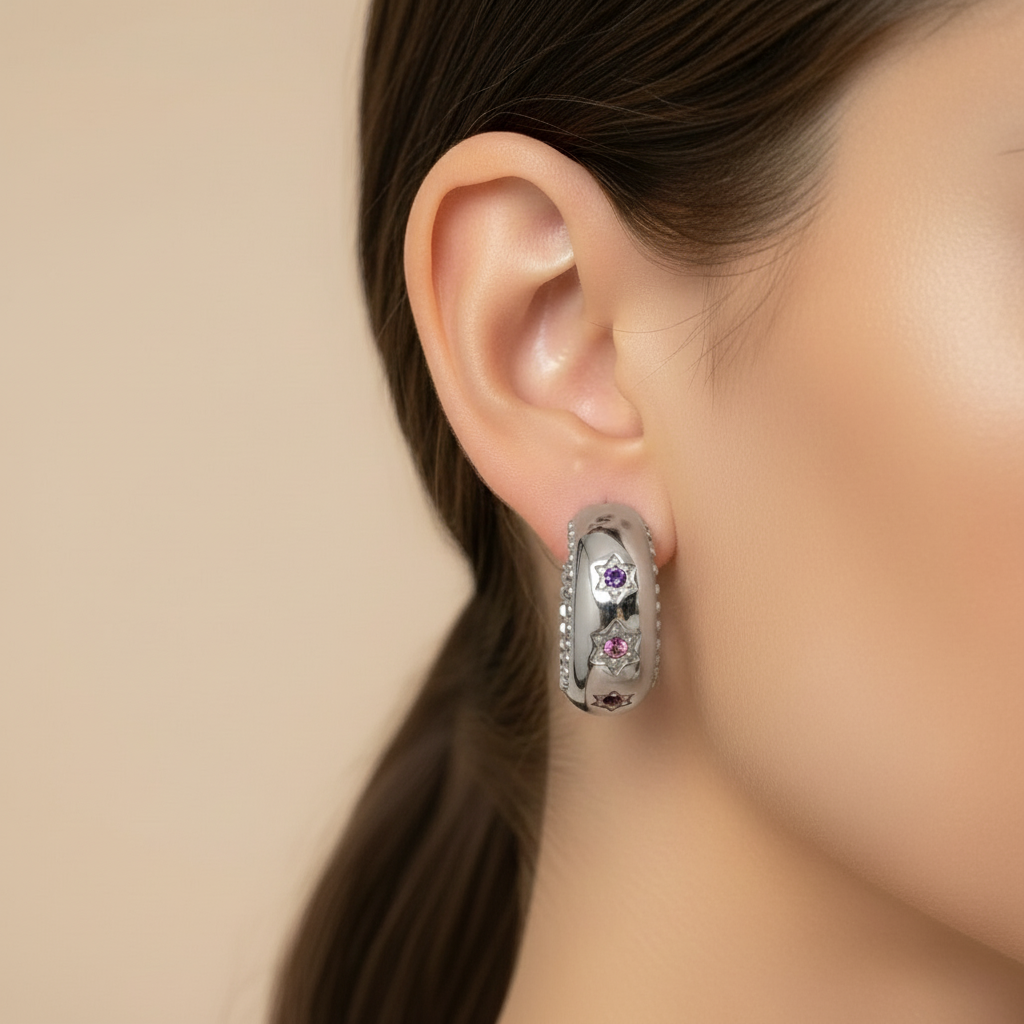 C Shape Star Drop Earring