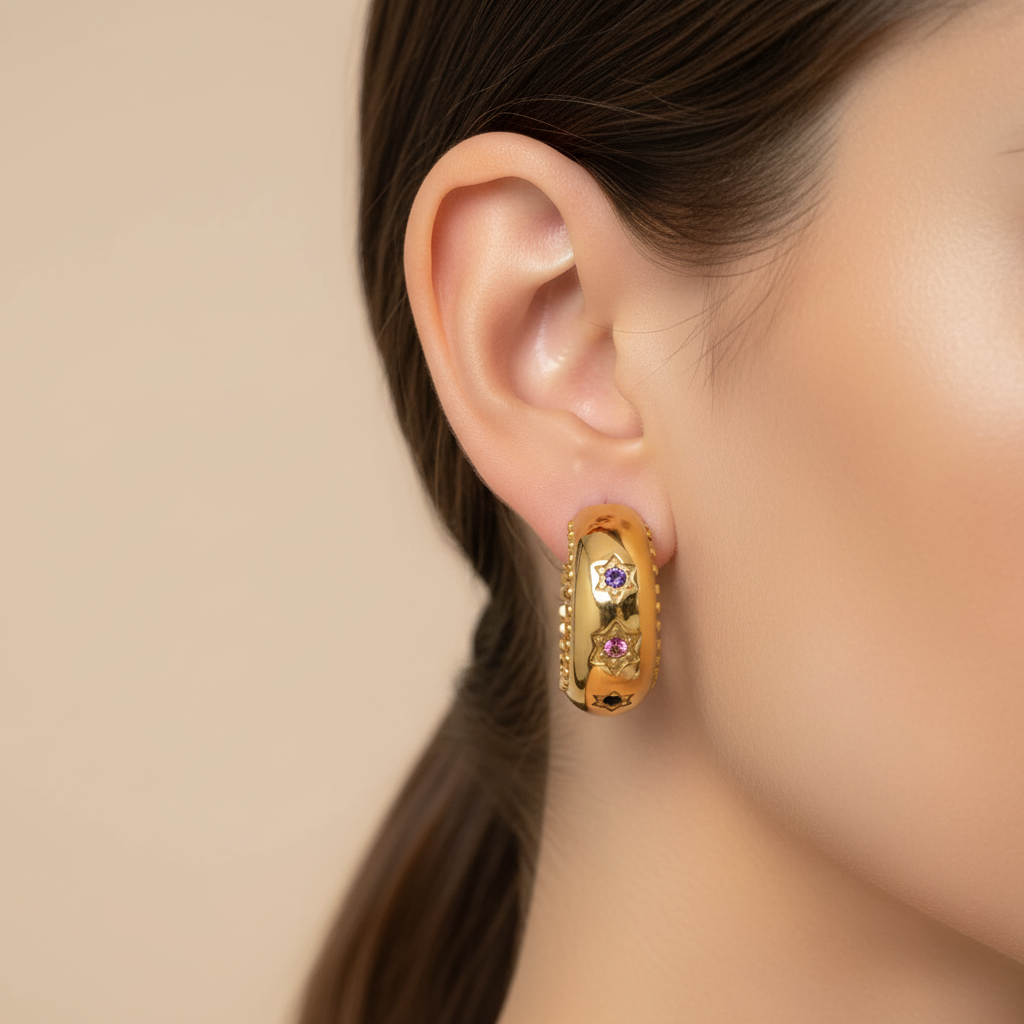 C Shape Star Drop Earring