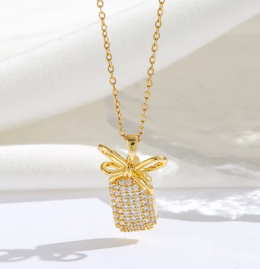 Bow Square Pendant Necklace