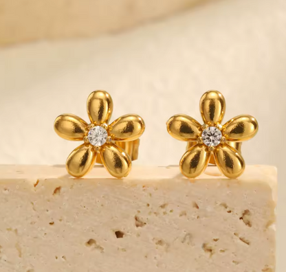 Flower with Diamond Stud Earring
