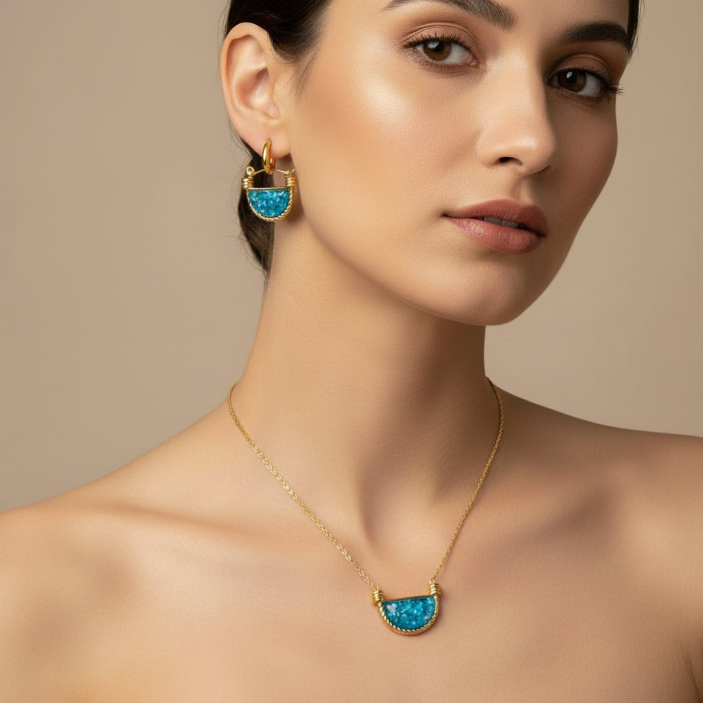 Azure Bloom Necklace & Earring