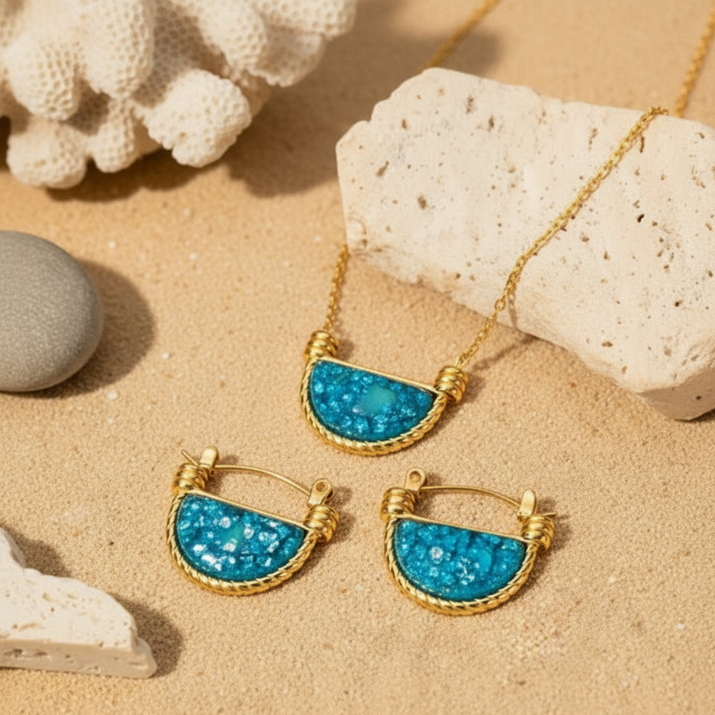 Azure Bloom Necklace & Earring