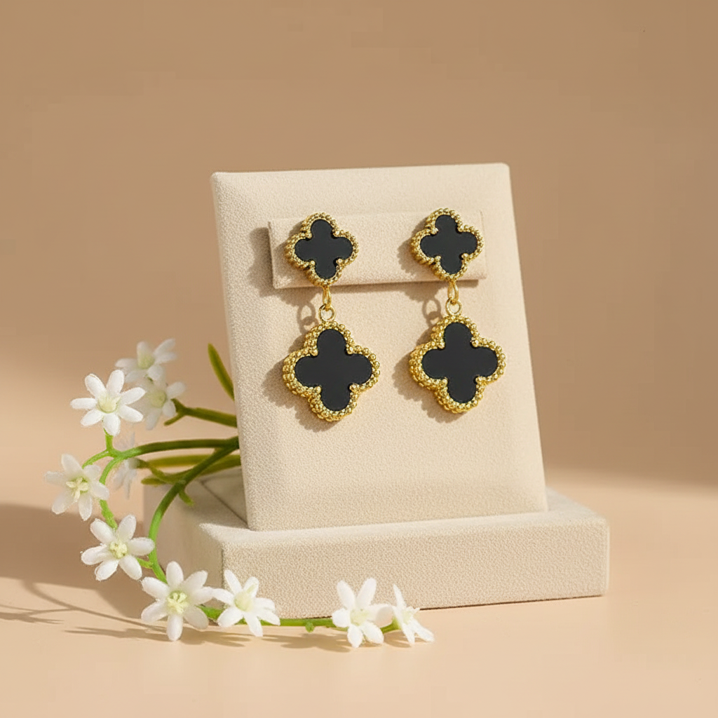 Double Clover Drop Earrings