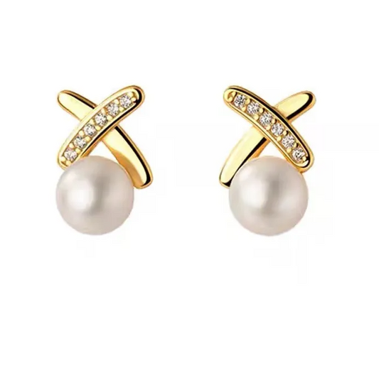 Fresh Water Pearl Cross Stud Earrings