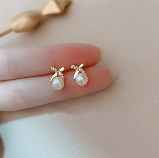 Fresh Water Pearl Cross Stud Earrings